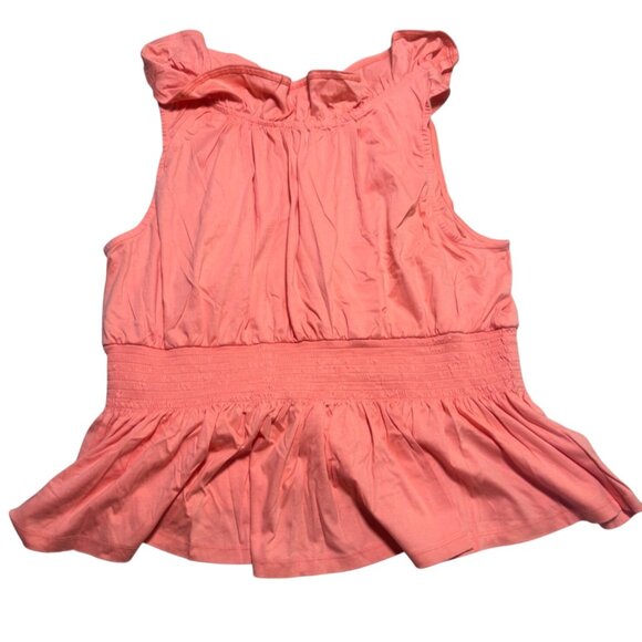 Ann Taylor Coral Ruffled Sleeveless Top With Smocked Waist Womens Size XL - Picture 2 of 7